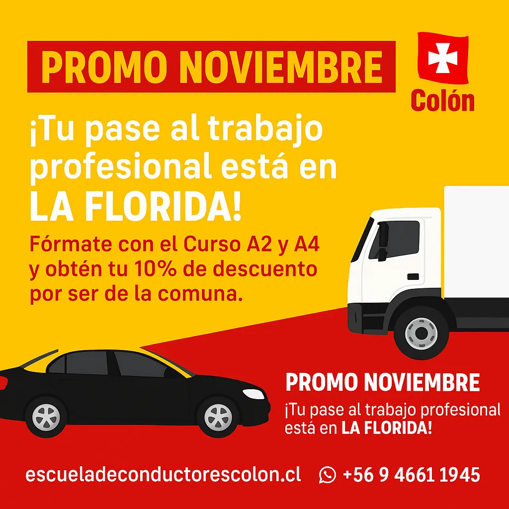 PROMO NOVIEMBRE
¡Tu pase al trabajo profesional está en LA FLORIDA!
Fórmate con el Curso A2 y A4 y obtén tu 10% de descuento por ser de la comuna. 